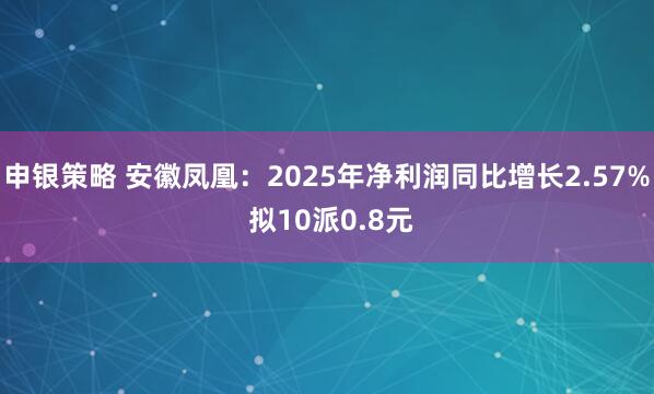 申银策略 安徽凤凰：2025年净利润同比增长2.57% 拟10派0.8元